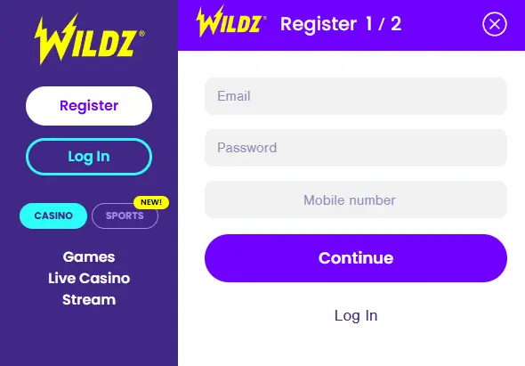 Registration Process WILDZ CASINO